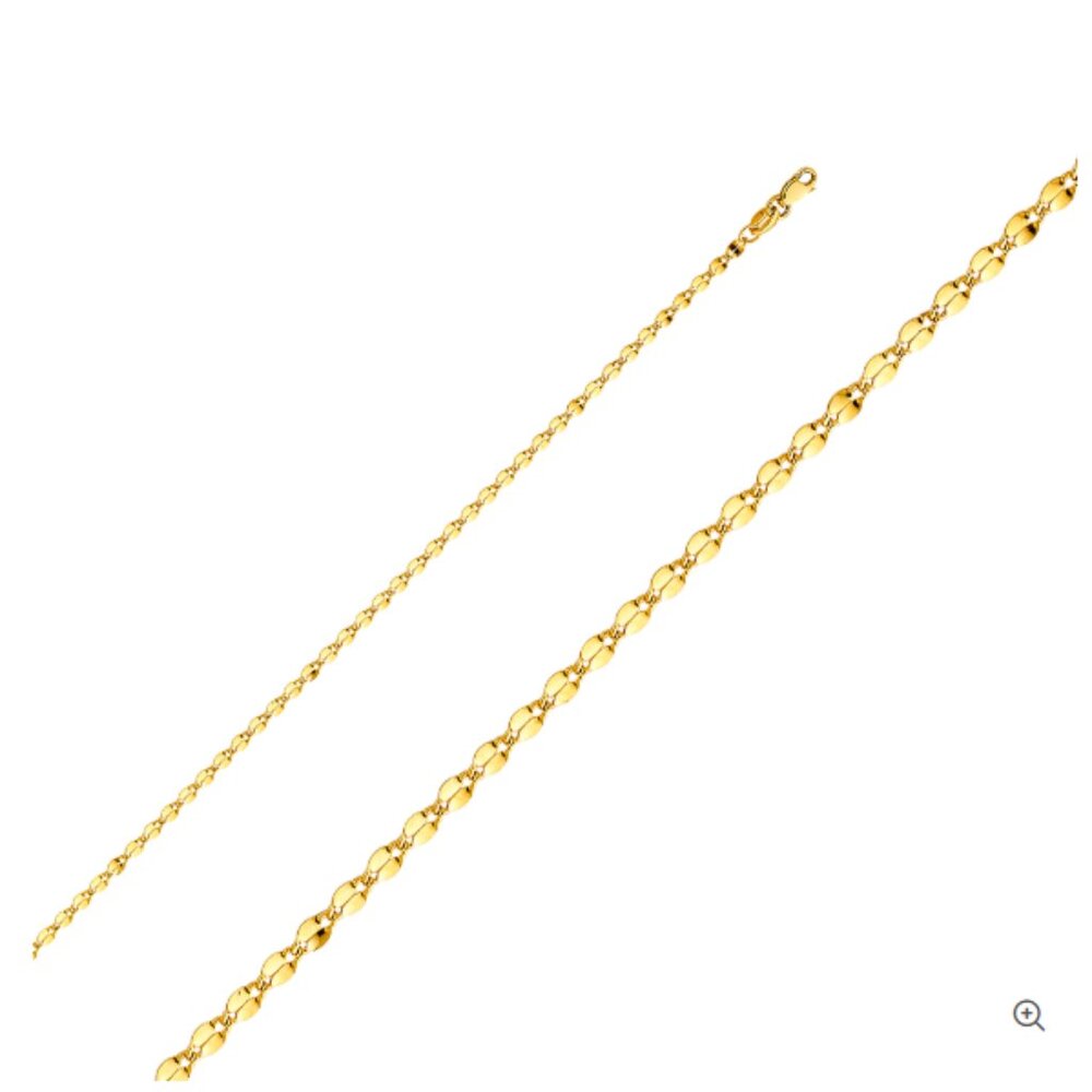 14KT GOLD HOLLOW CURVE MIRROR CHAIN 2.2MM 24 INCHES
